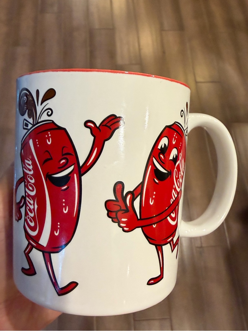 Coca Cola White Ceramic Mug with Red Animated Can Characters